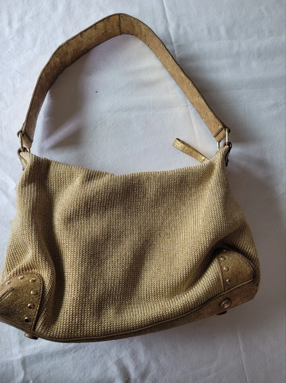 The Sak Woven Gold Shoulder Bag - Elegant Everyday Tote